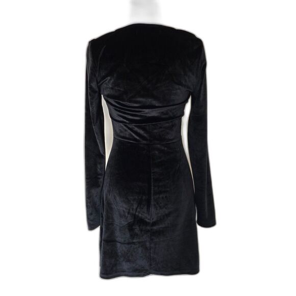 Abercrombie & Fitch Black Velvet Ruched Cutout Bodycon Mini Dress Long Sleeve - Picture 3 of 6